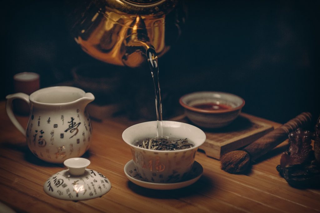 White tea leaves in a cup